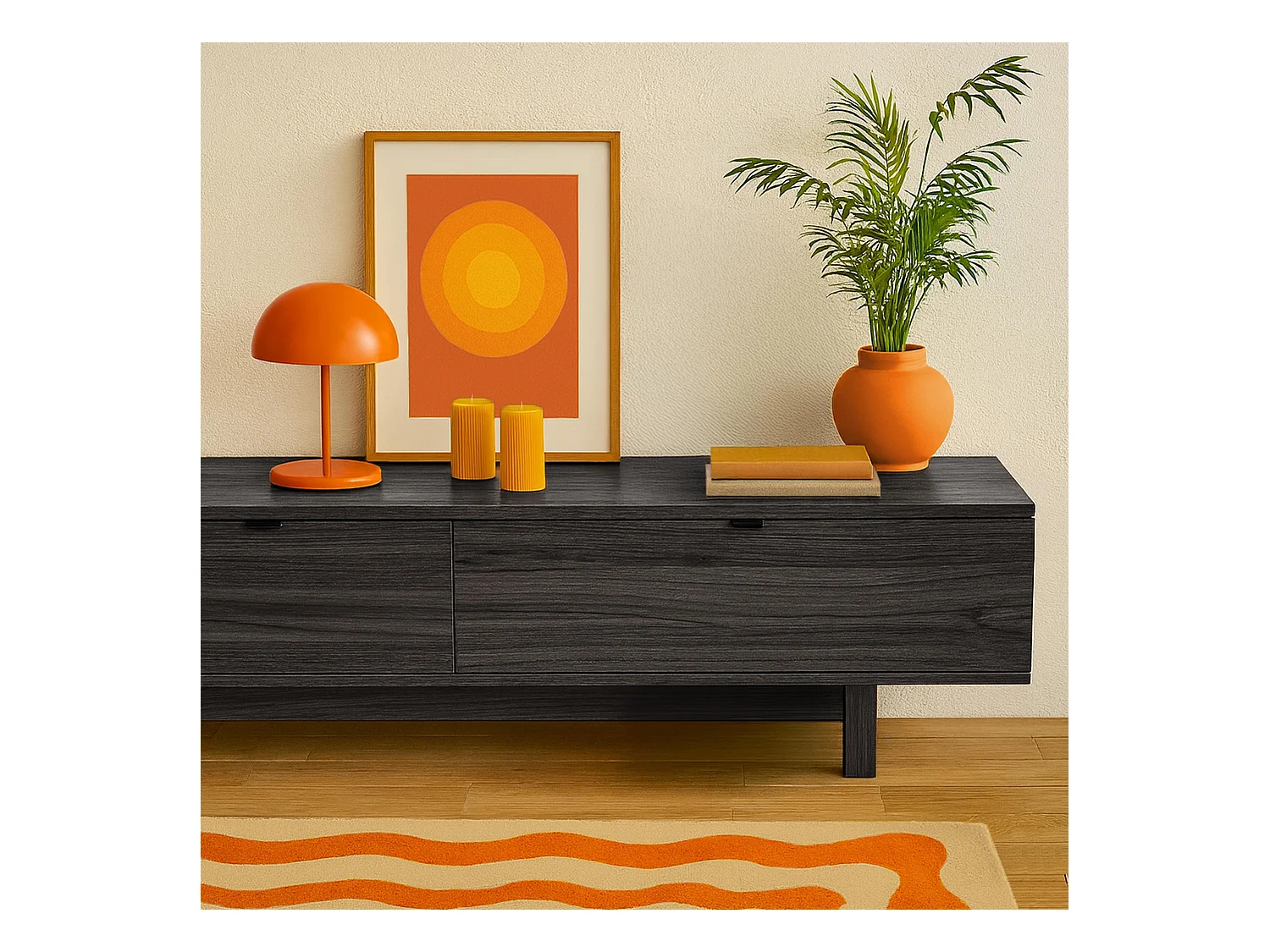 Meuble TV 2 portes rectangulaire L160 cm noir