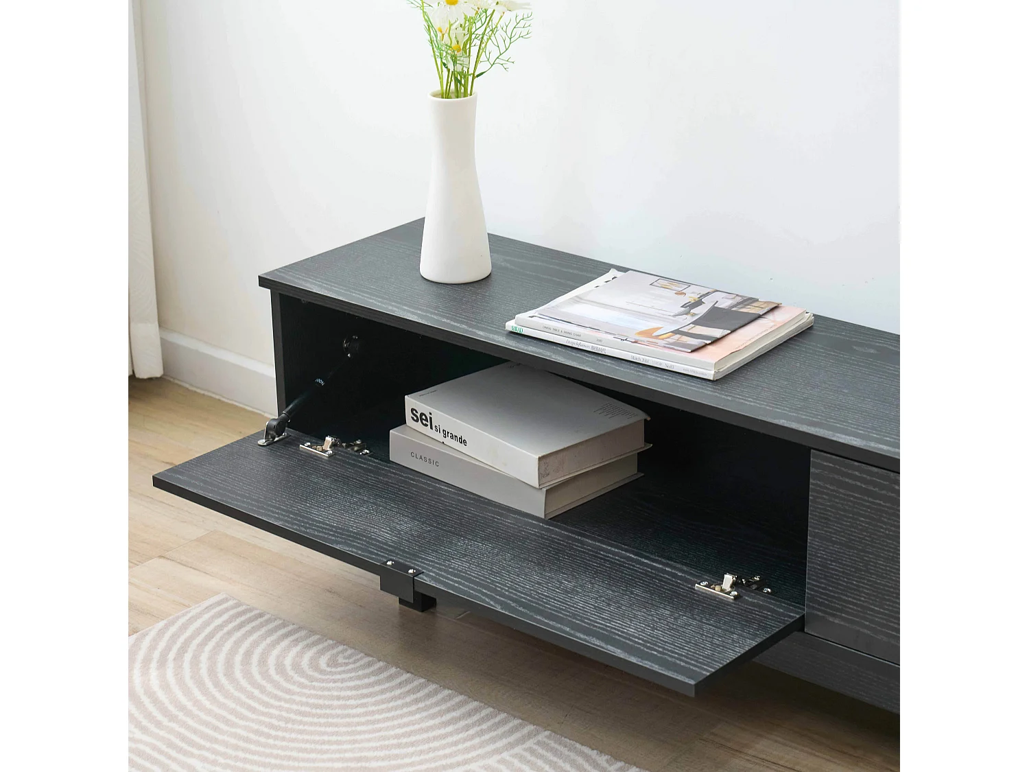 Meuble TV 2 portes rectangulaire L160 cm noir