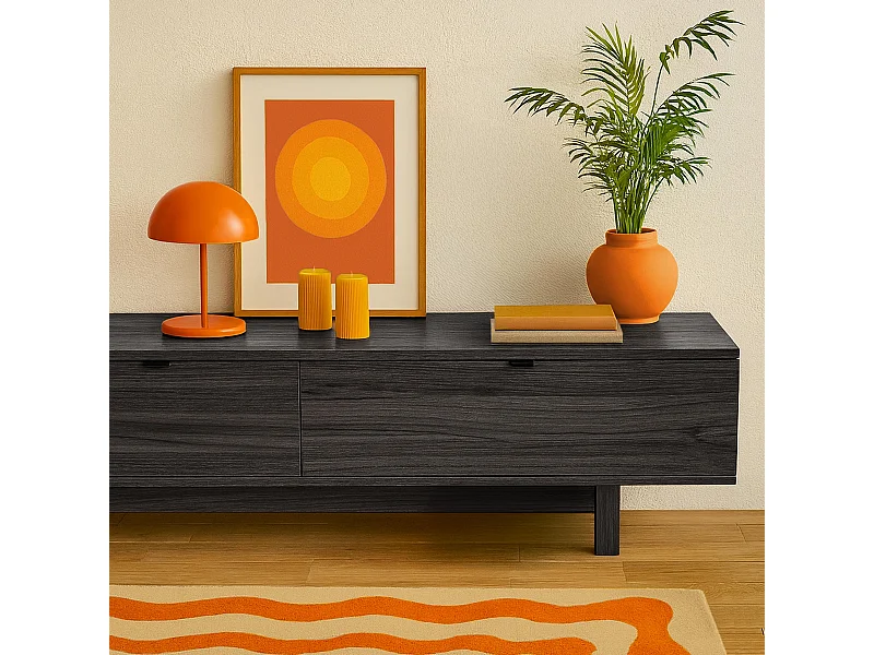 Meuble TV 2 portes rectangulaire L160 cm noir