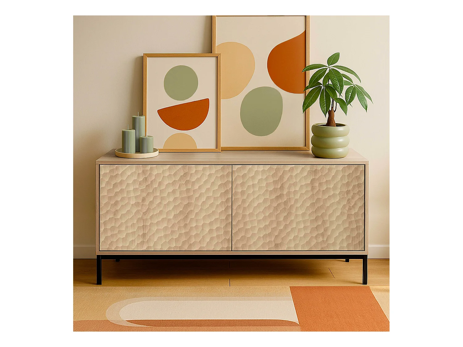 Meuble TV rectangulaire 2 portes L120 cm bois clair