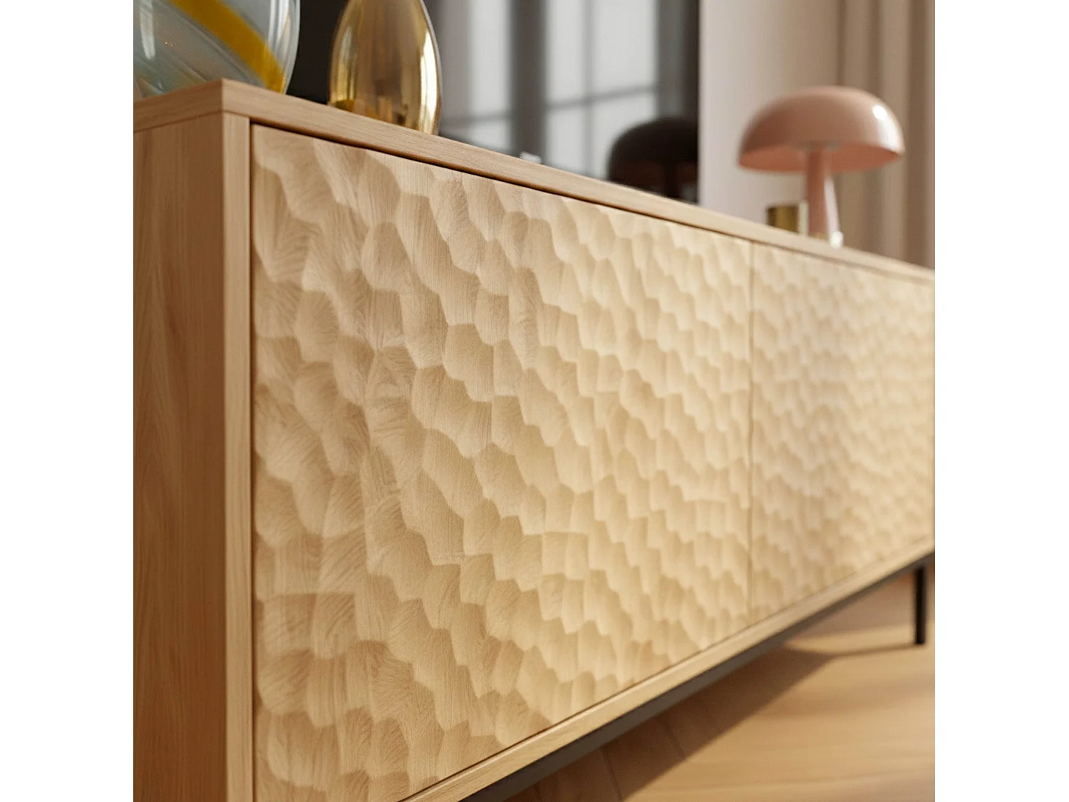 Meuble TV rectangulaire 2 portes L120 cm bois clair