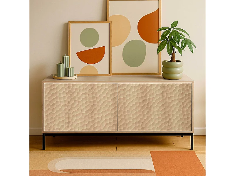 Rechthoekige tv-kast met 2 deuren, L120 cm, licht hout