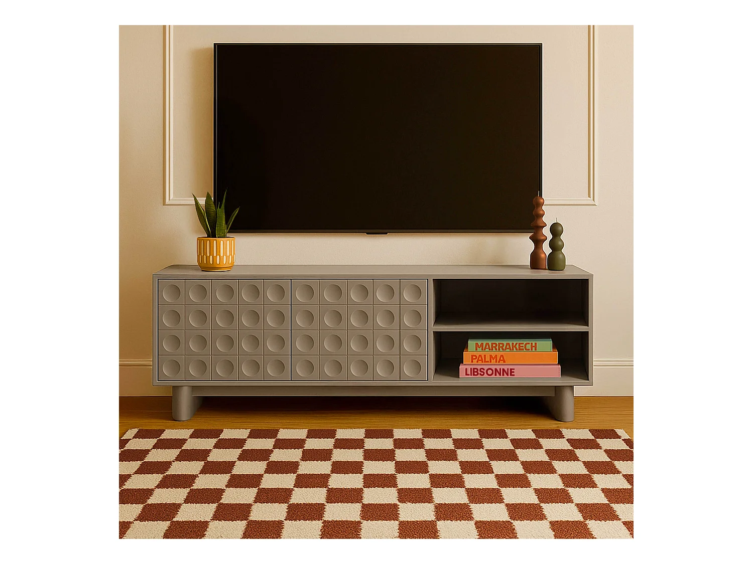Meuble TV rectangulaire 2 portes L160 cm beige