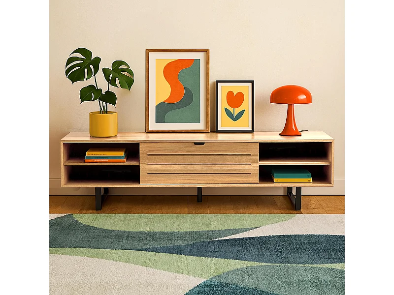 Rechthoekige tv-kast met 2 deuren, L160 cm, licht hout