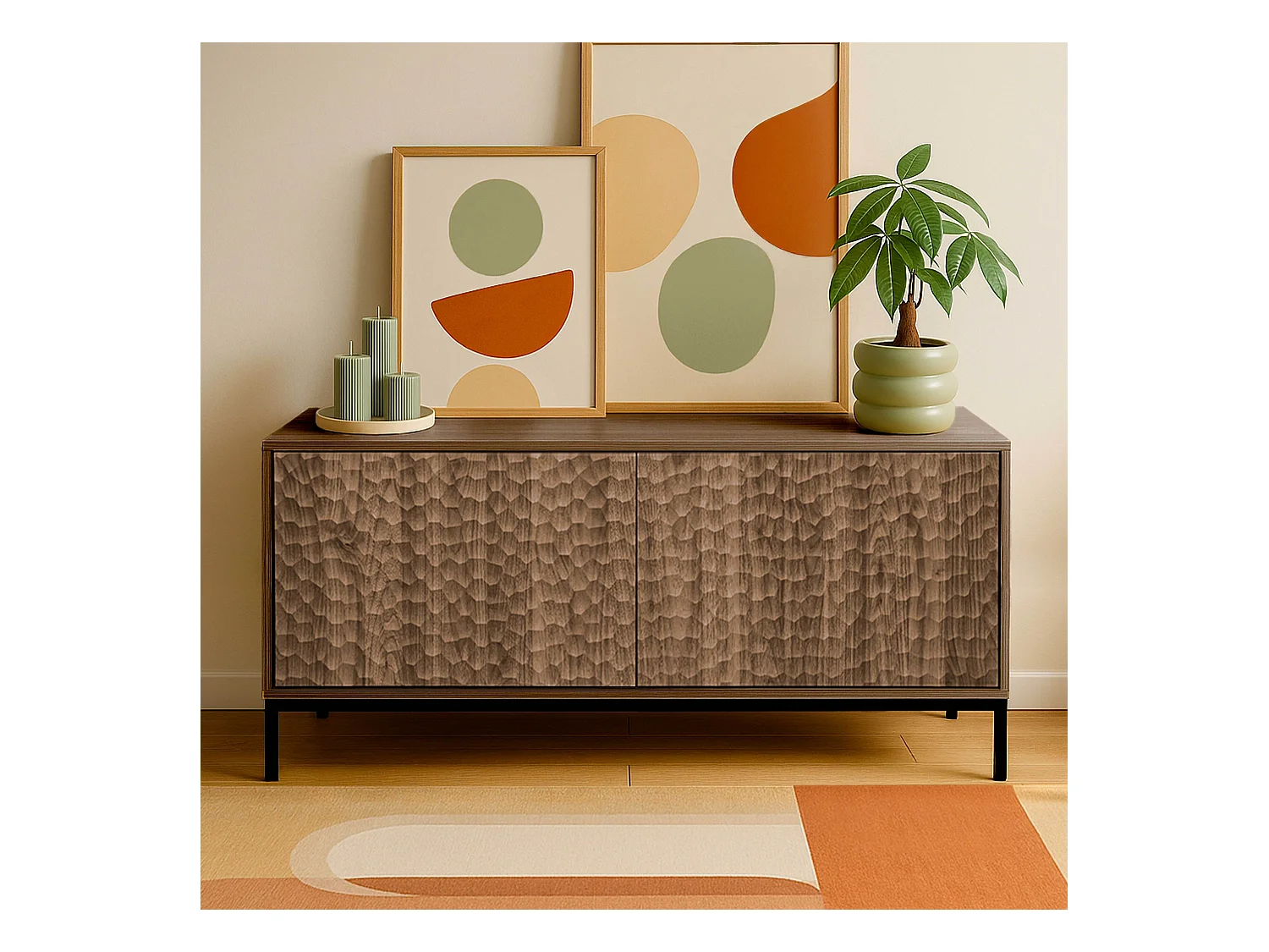 Meuble TV rectangulaire 2 portes L120 cm bois foncé