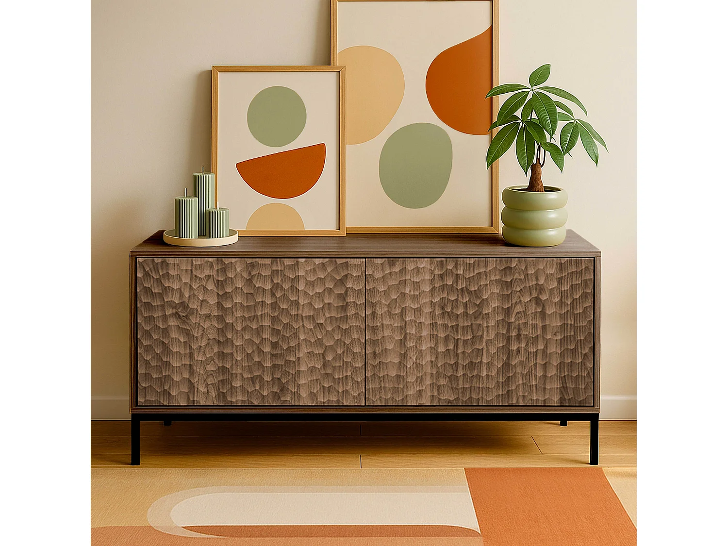 Meuble TV rectangulaire 2 portes L120 cm bois foncé