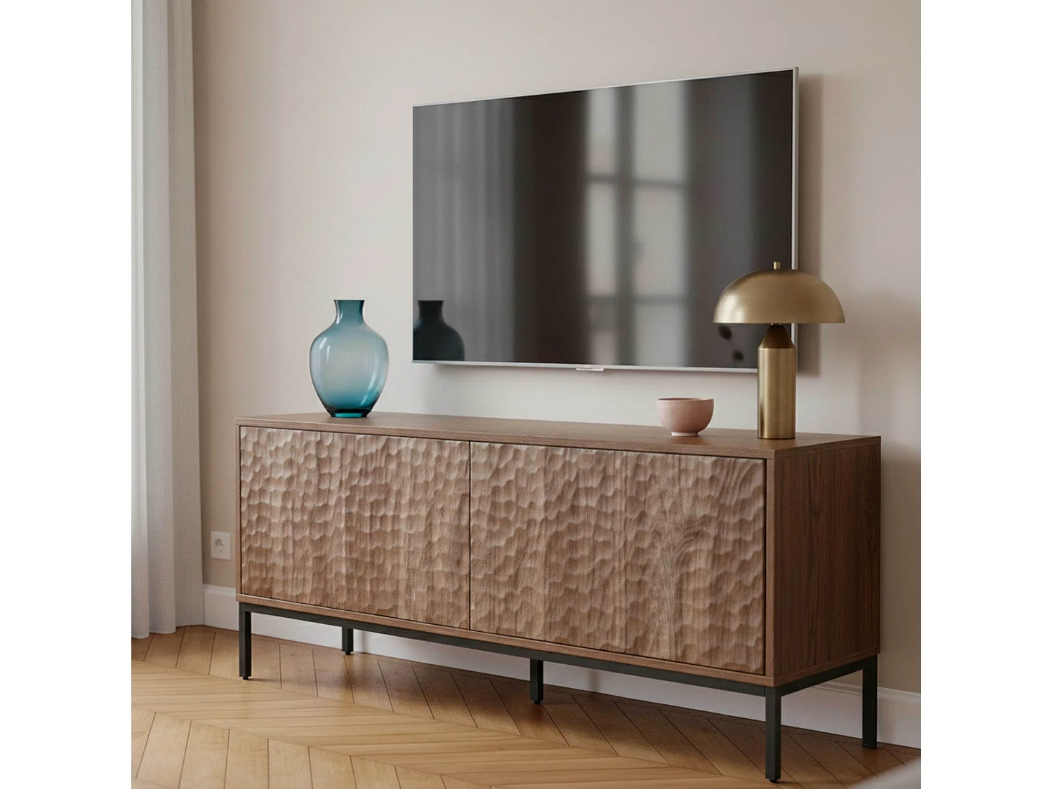 Meuble TV rectangulaire 2 portes L120 cm bois foncé
