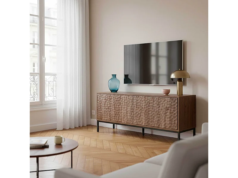 Meuble TV rectangulaire 2 portes L120 cm bois foncé