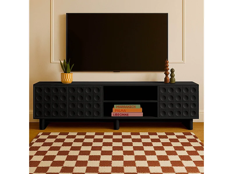 Meuble TV rectangulaire 3 portes L200 cm noir