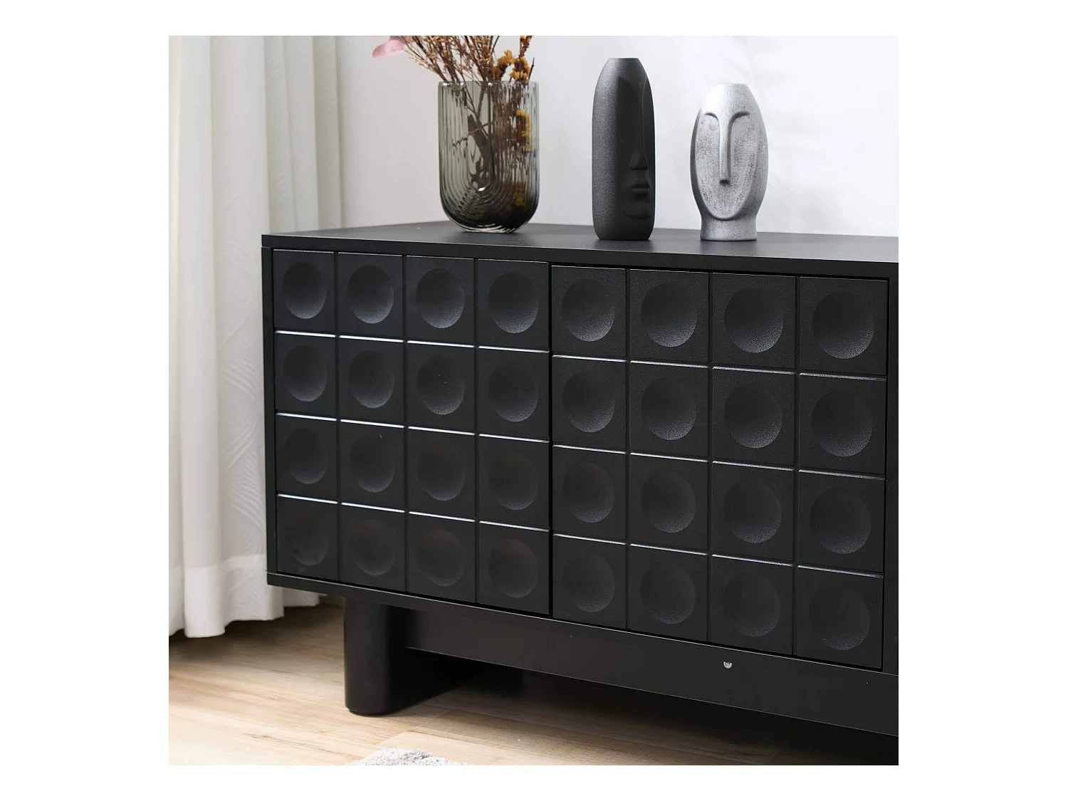 Meuble TV rectangulaire 3 portes L200 cm noir