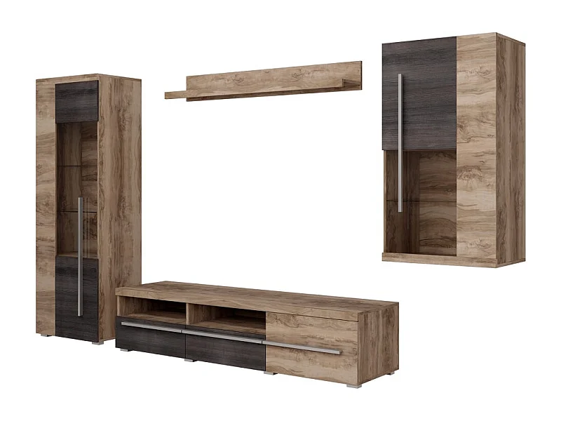 Composição mural BRAZZA – Móvel para TV, vitrines e prateleira – Design em nogueira acetinado