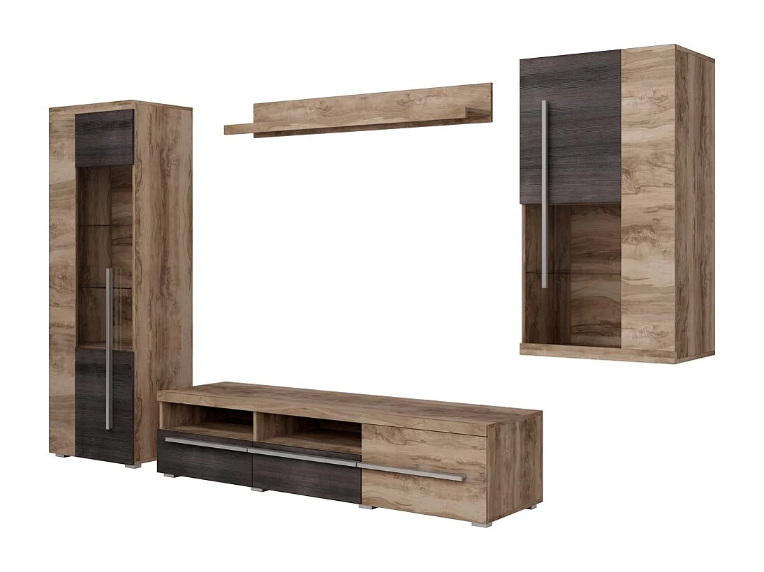 Composición mural BRAZZA – Mueble para TV, vitrinas y estantería – Diseño de nogal satinado