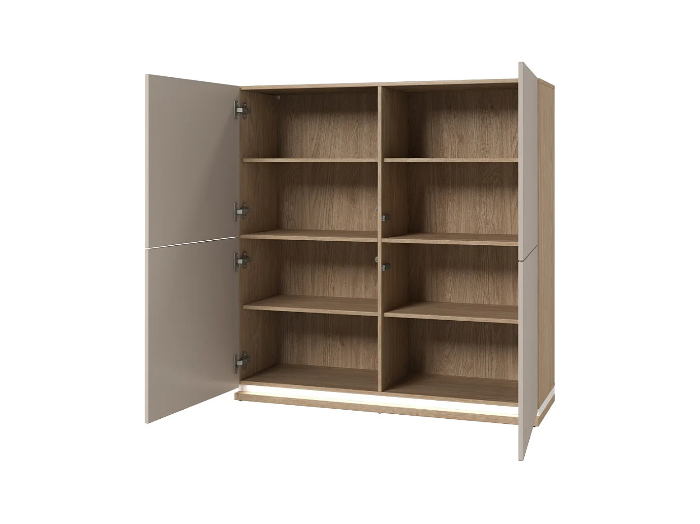 Conjunto de muebles JULIA – Vitrinas, aparador y mueble de TV – Roble aceitado y beige cachemira con LED