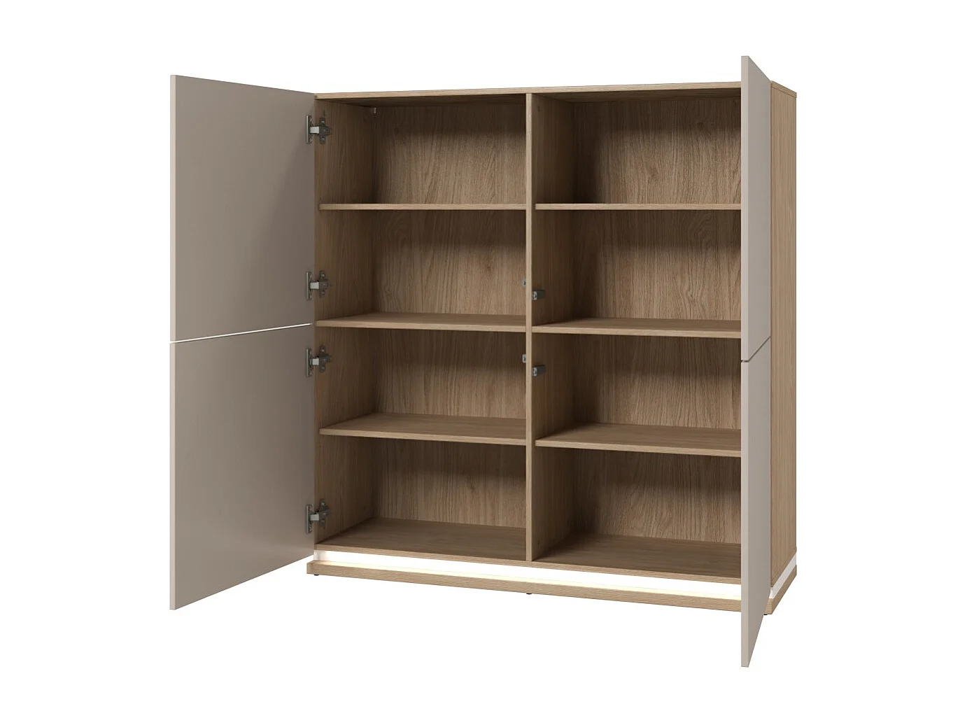 Conjunto de muebles JULIA – Vitrinas, aparador y mueble de TV – Roble aceitado y beige cachemira con LED