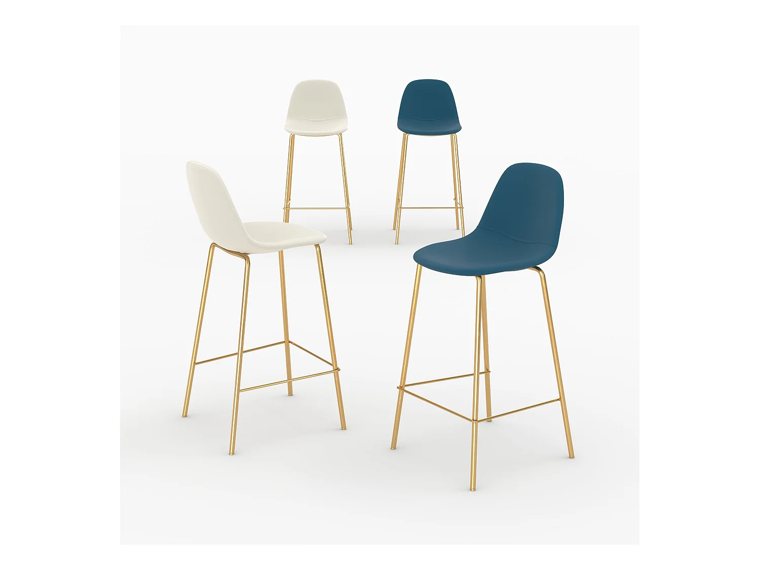 Pack 4 chaises pour îlot central blanches et bleues 65 cm - Henrik