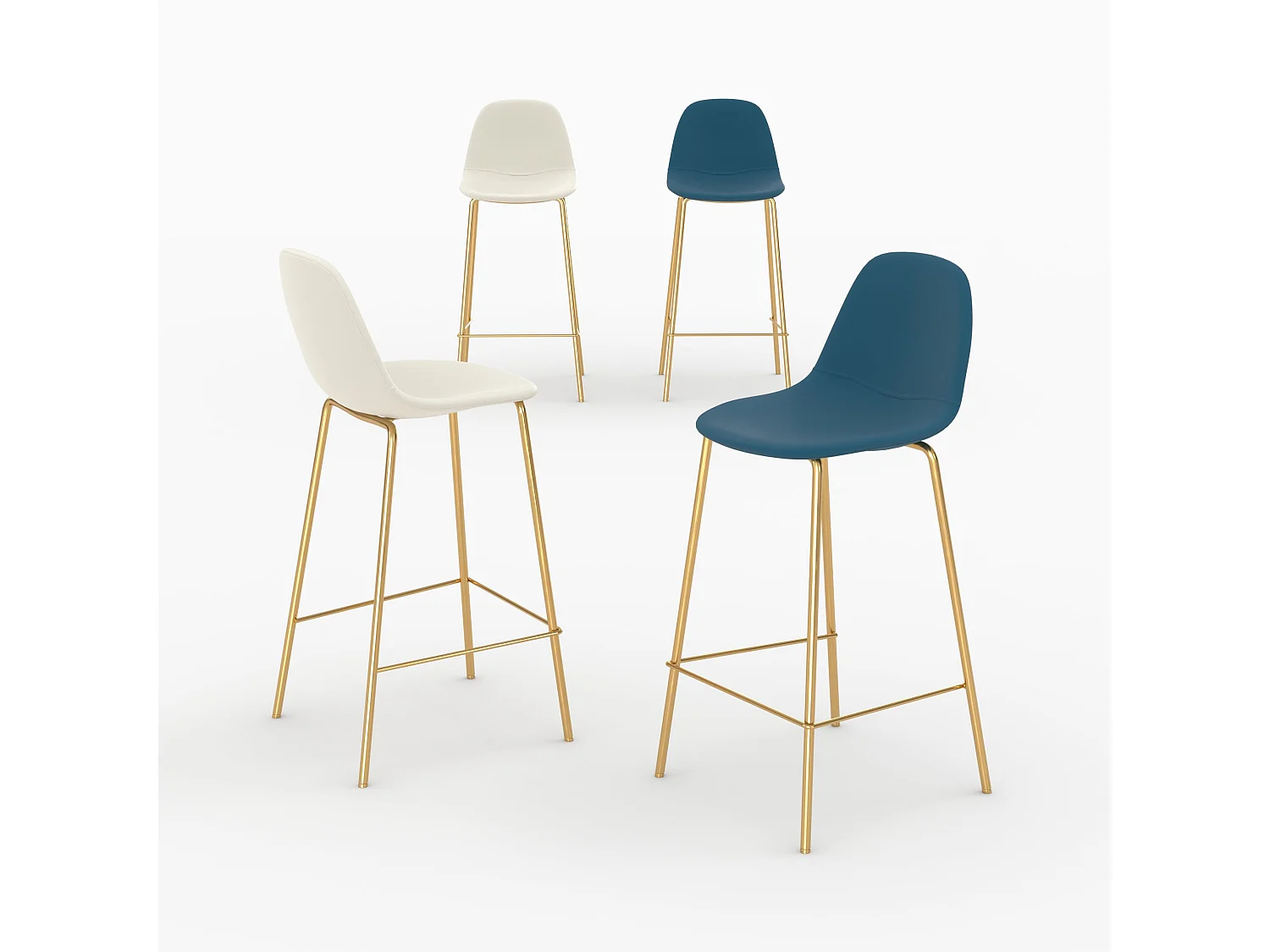 Set di 4 sedie per isola centrale bianche e blu 65 cm - Henrik