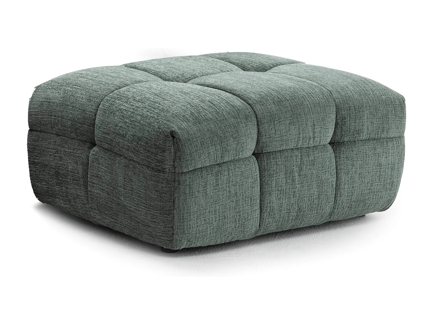 Pouf en bois et polyester effet mattelassé vert