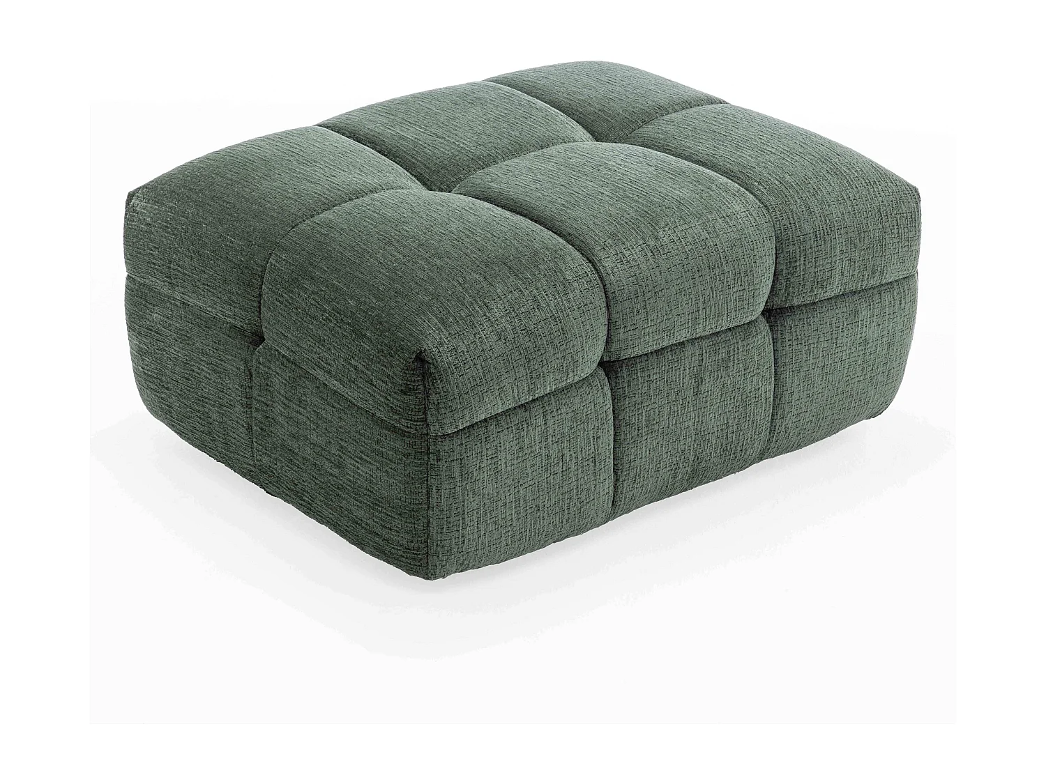 Pouf en bois et polyester effet mattelassé vert