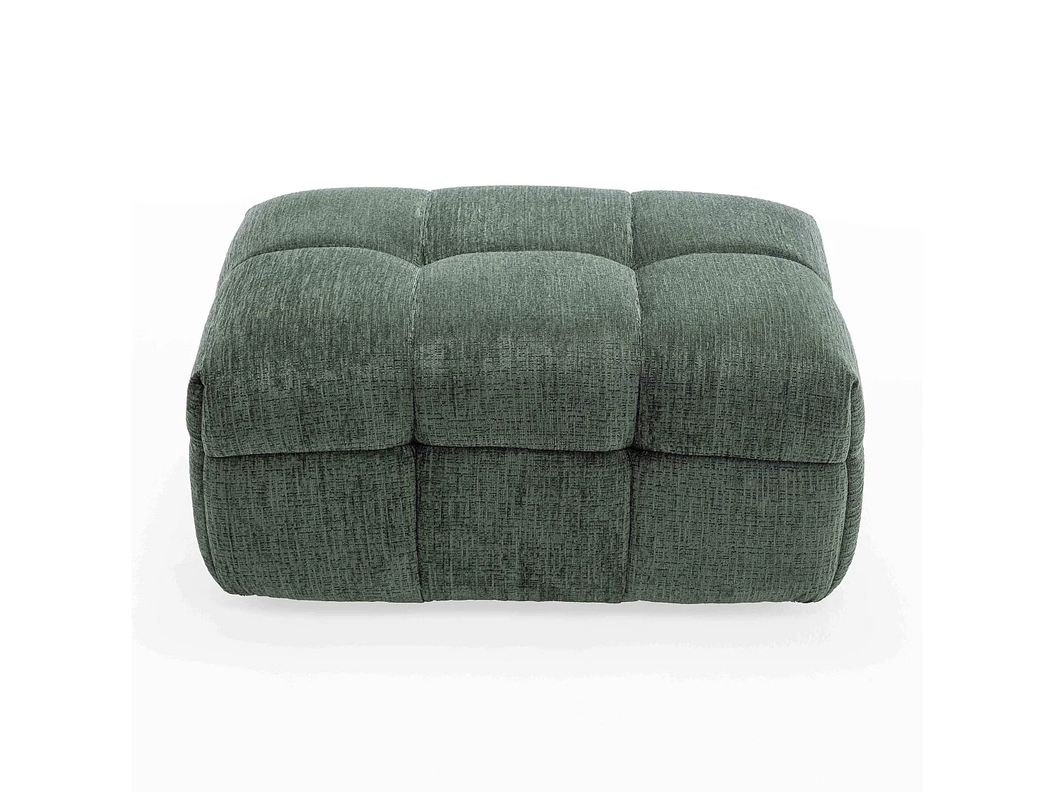 Pouf en bois et polyester effet mattelassé vert