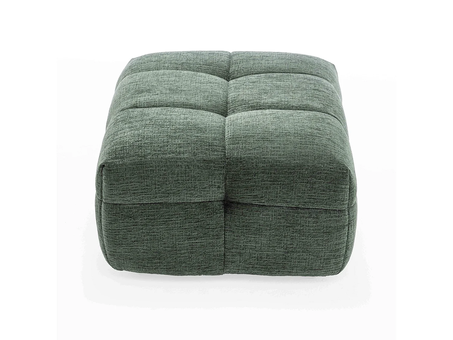 Pouf en bois et polyester effet mattelassé vert