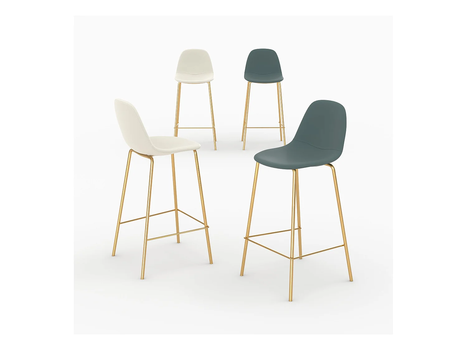 Pack 4 chaises pour îlot central blanches et vertes 65 cm - Henrik