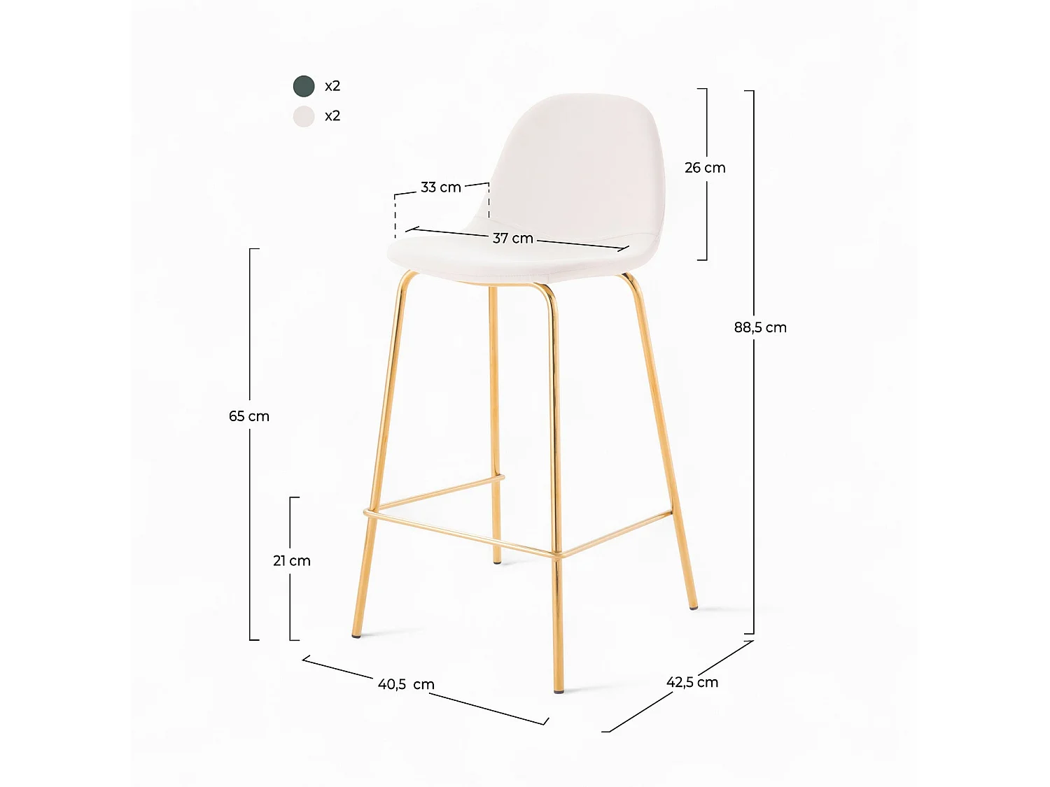 Pack de 4 sillas para isla central blancas y verdes 65 cm - Henrik