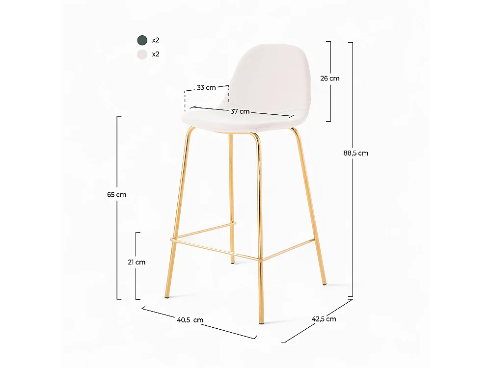 Set di 4 sedie per isola centrale bianche e verdi 65 cm - Henrik