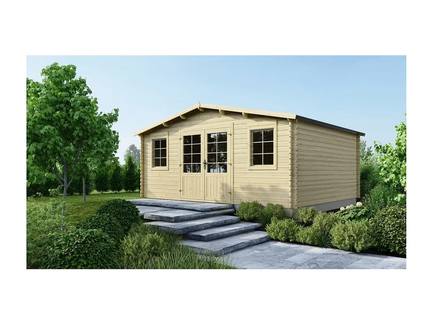 Casetta da giardino in legno - 21.42m2 - 5.1x4.2m - 34mm - colore: naturale - DOM746 - ALTANKA