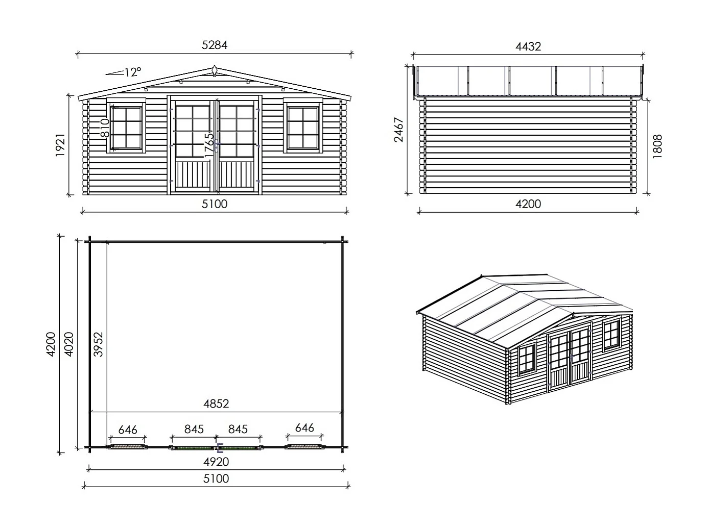 Casetta da giardino in legno - 21.42m2 - 5.1x4.2m - 34mm - colore: naturale - DOM746 - ALTANKA