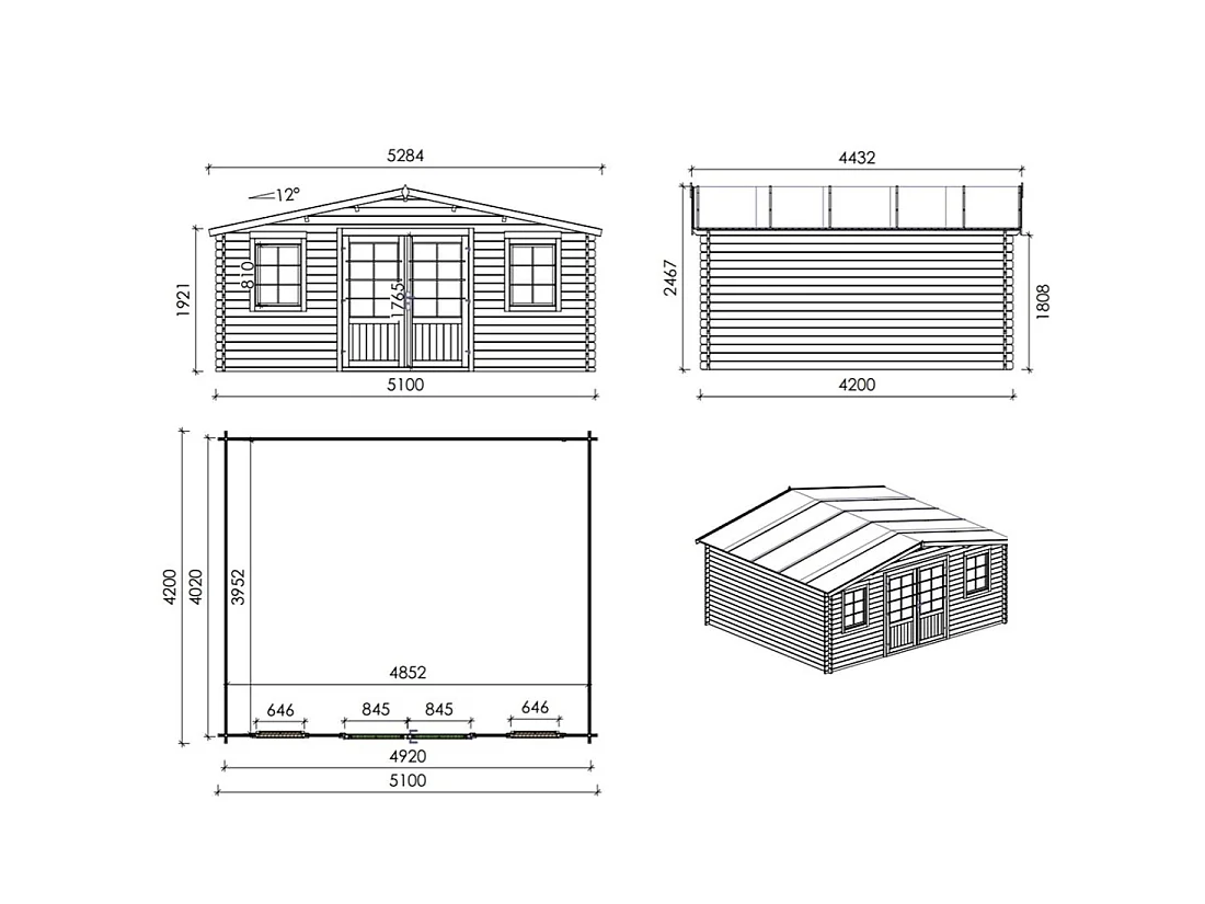 Casetta da giardino in legno - 21.42m2 - 5.1x4.2m - 34mm - colore: naturale - DOM746 - ALTANKA