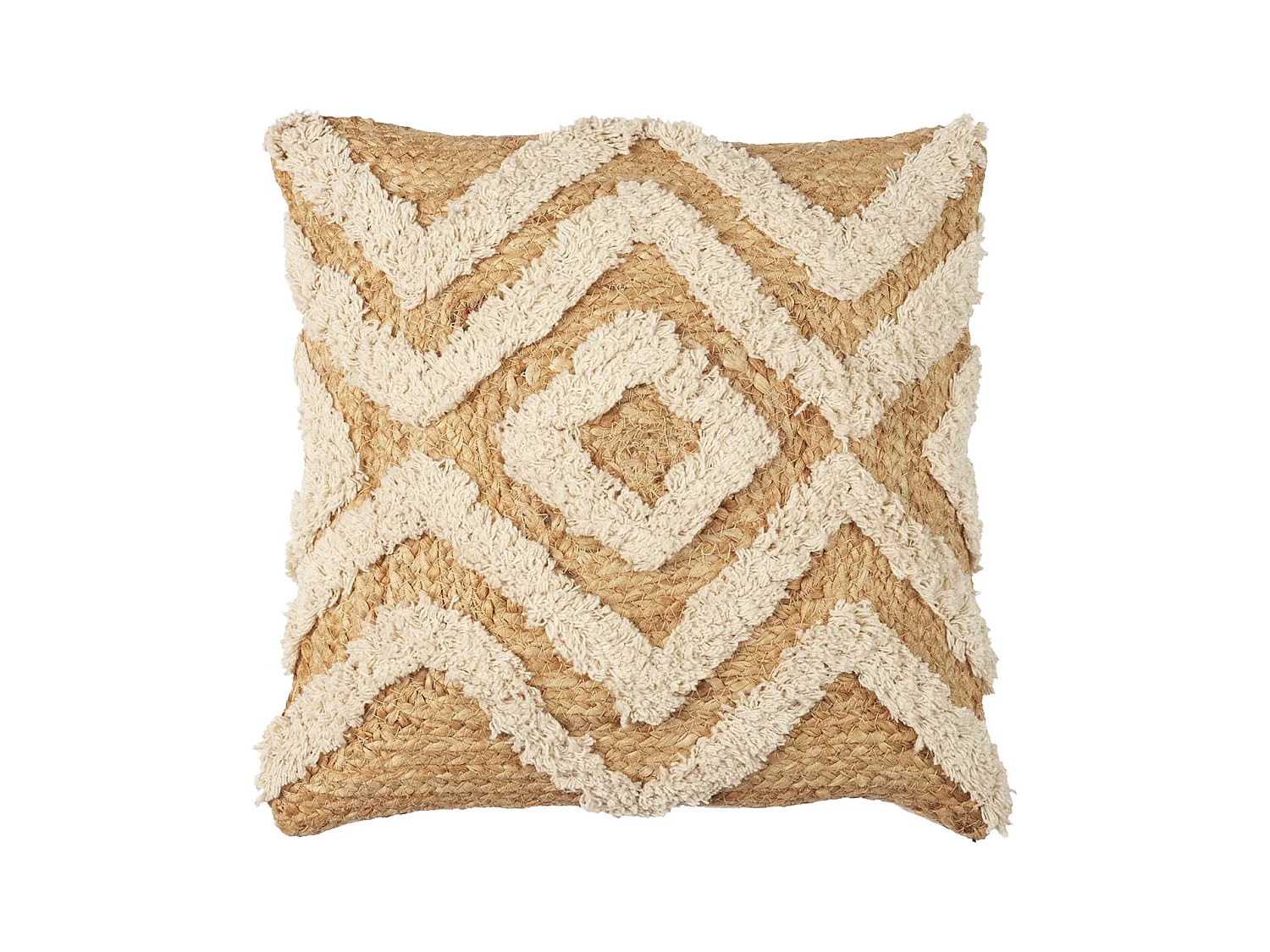 Coussin Tufté en Jute et Coton Beige 40x40cm Déhoussable