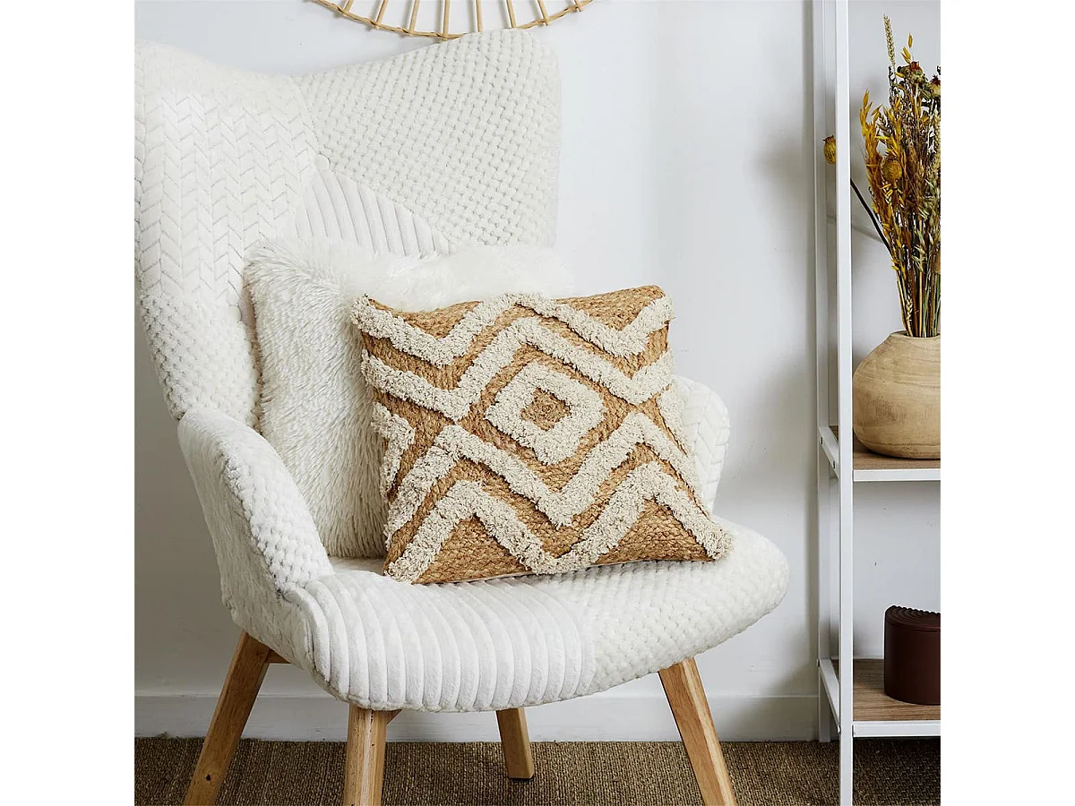 Coussin Tufté en Jute et Coton Beige 40x40cm Déhoussable - TIKKA