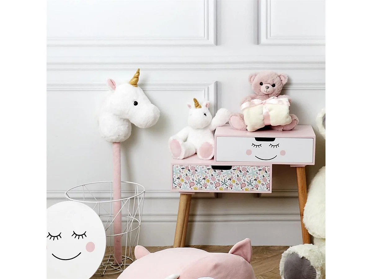 Peluche licorne blanche et rose en polyester (H30 cm)