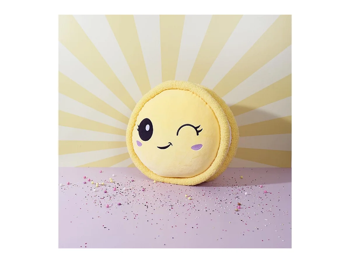 Peluche macaron jaune kawaii en polyester (Ø36 cm)