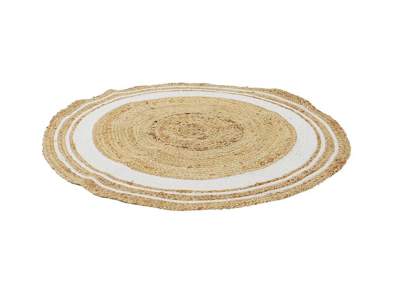 Tapis Rond Ø90cm en Jute Naturelle et Coton Blanc - GOMYA