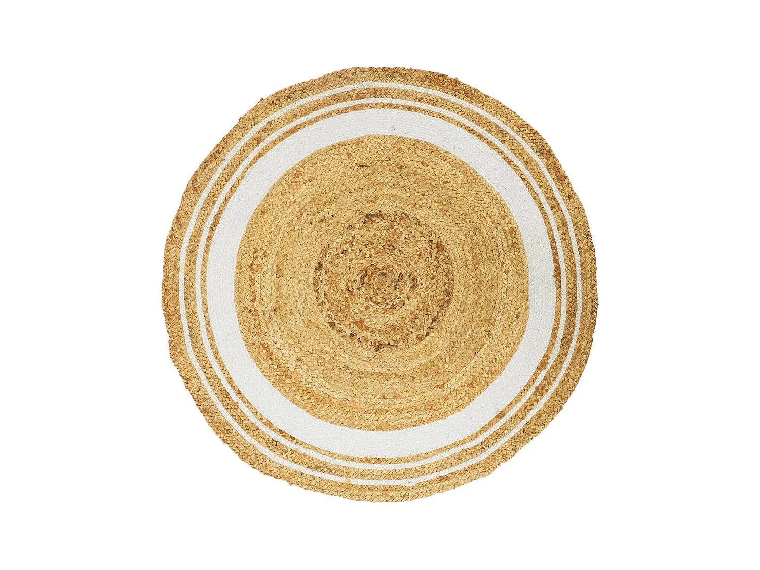 Tapis Rond Ø90cm en Jute Naturelle et Coton Blanc