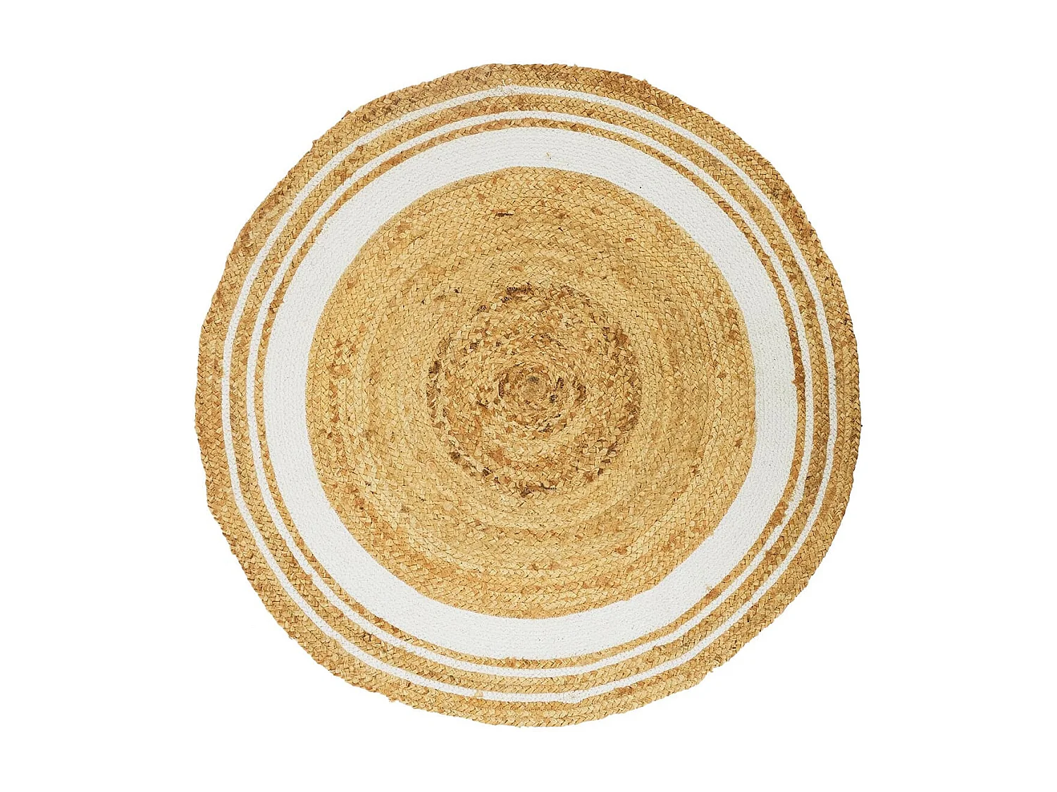 Tapis Rond Ø90cm en Jute Naturelle et Coton Blanc - GOMYA