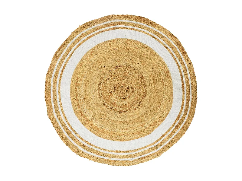 Tapis Rond Ø90cm en Jute Naturelle et Coton Blanc - GOMYA