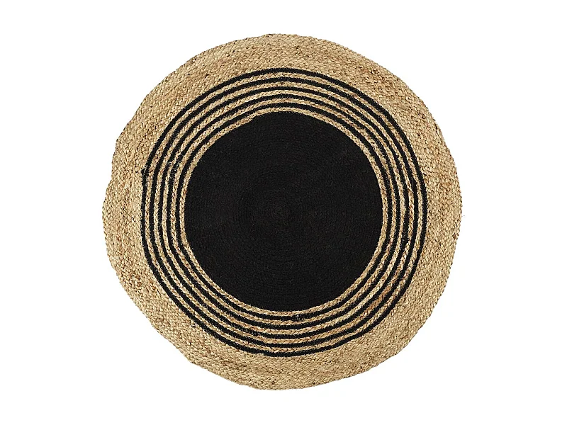 Tapis Rond Ø90cm en Jute Naturelle et Coton Noir - GOMYA