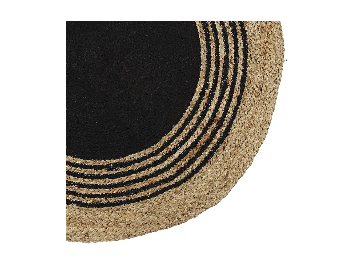 Tapis Rond Ø90cm en Jute Naturelle et Coton Noir - GOMYA