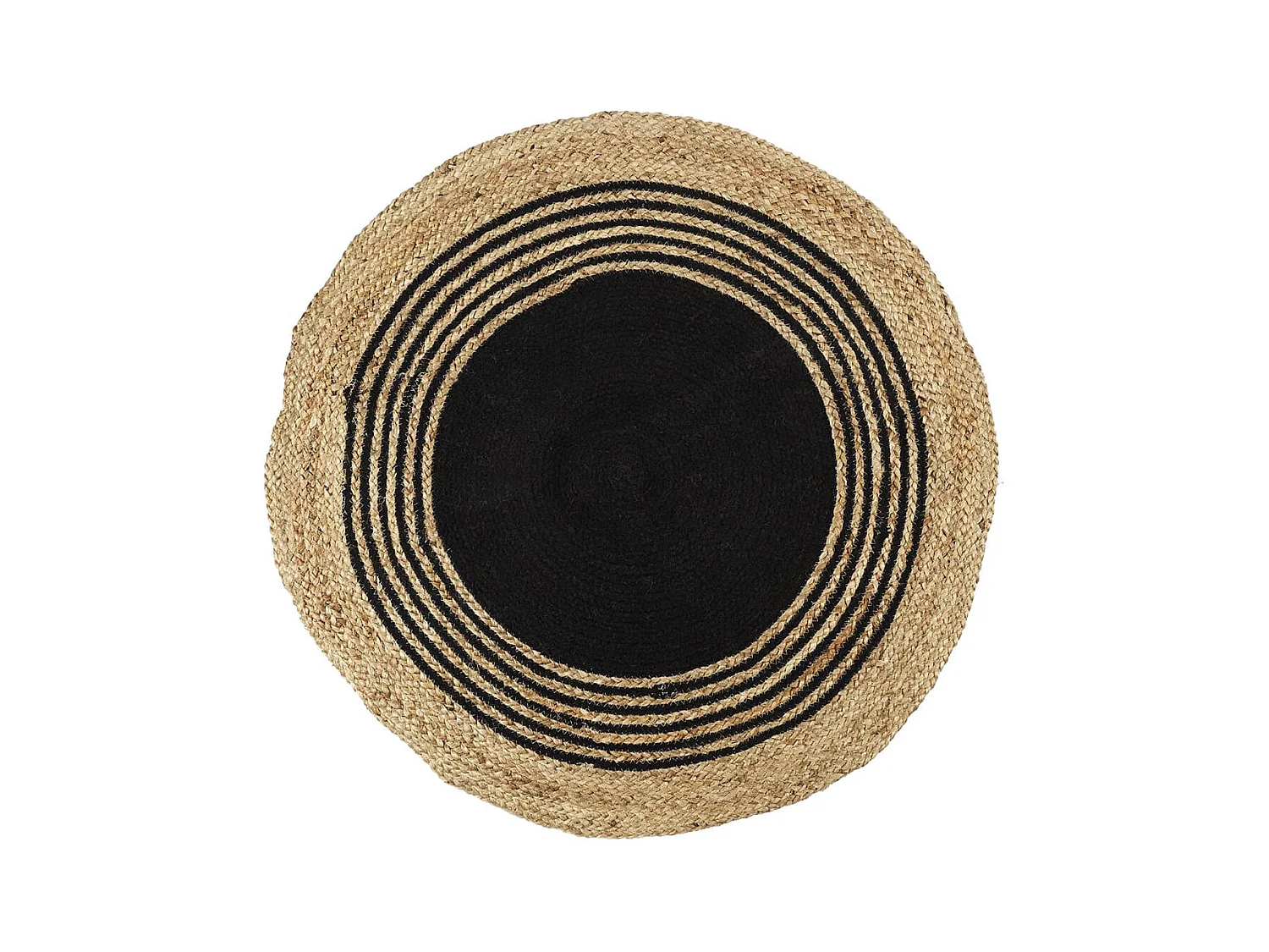 Tapis Rond Ø90cm en Jute Naturelle et Coton Noir