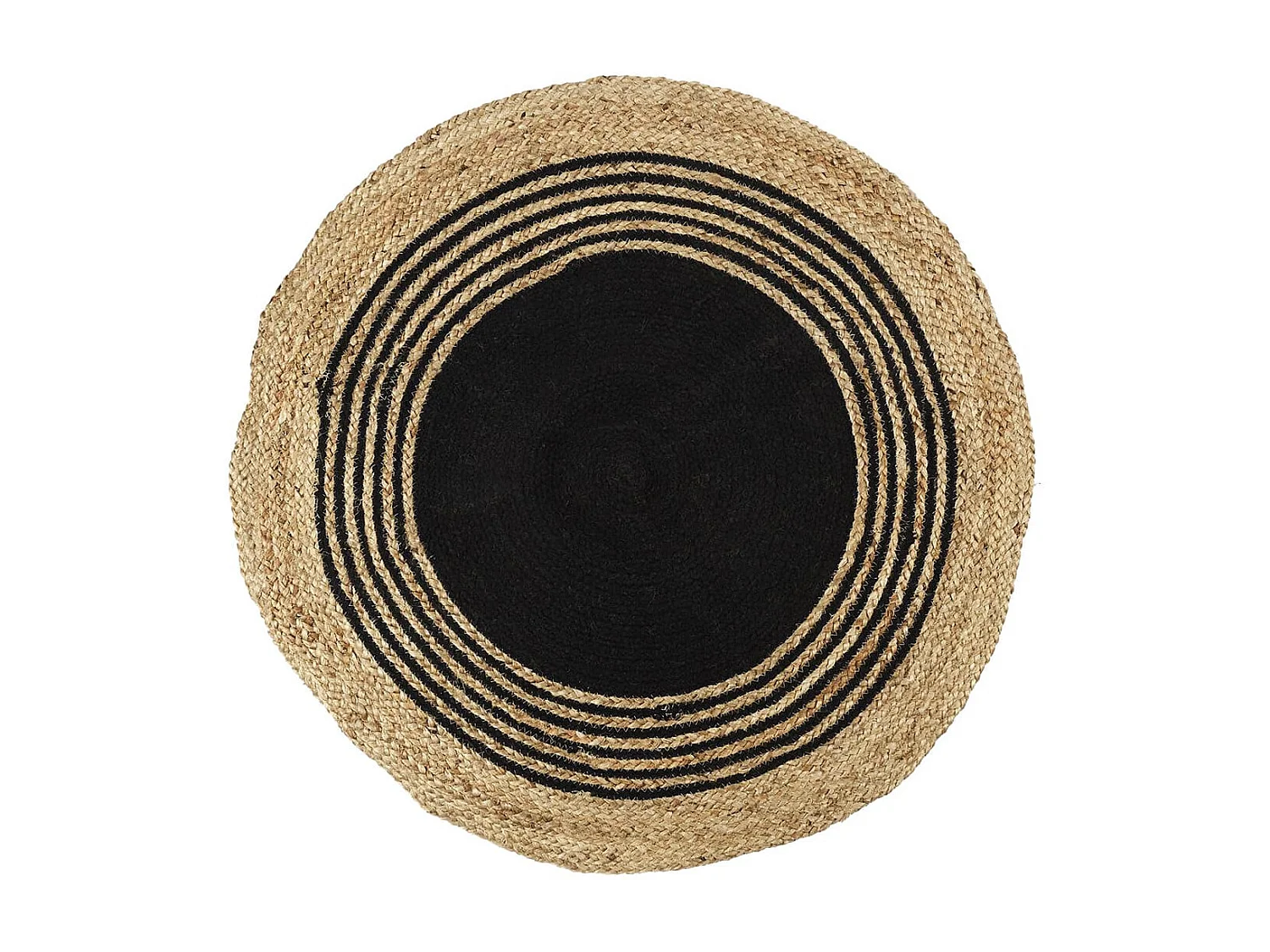 Tapis Rond Ø90cm en Jute Naturelle et Coton Noir - GOMYA