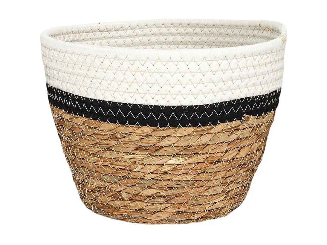 Lot de 3 Corbeilles Tressées en Jonc de Mer Naturel et Coton Noir et Blanc - EMIRA