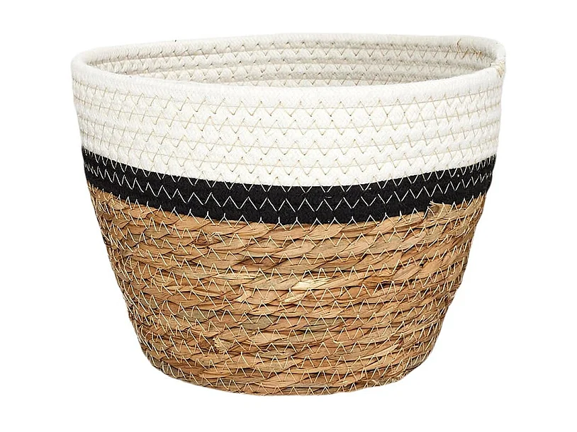 Lot de 3 Corbeilles Tressées en Jonc de Mer Naturel et Coton Noir et Blanc - EMIRA