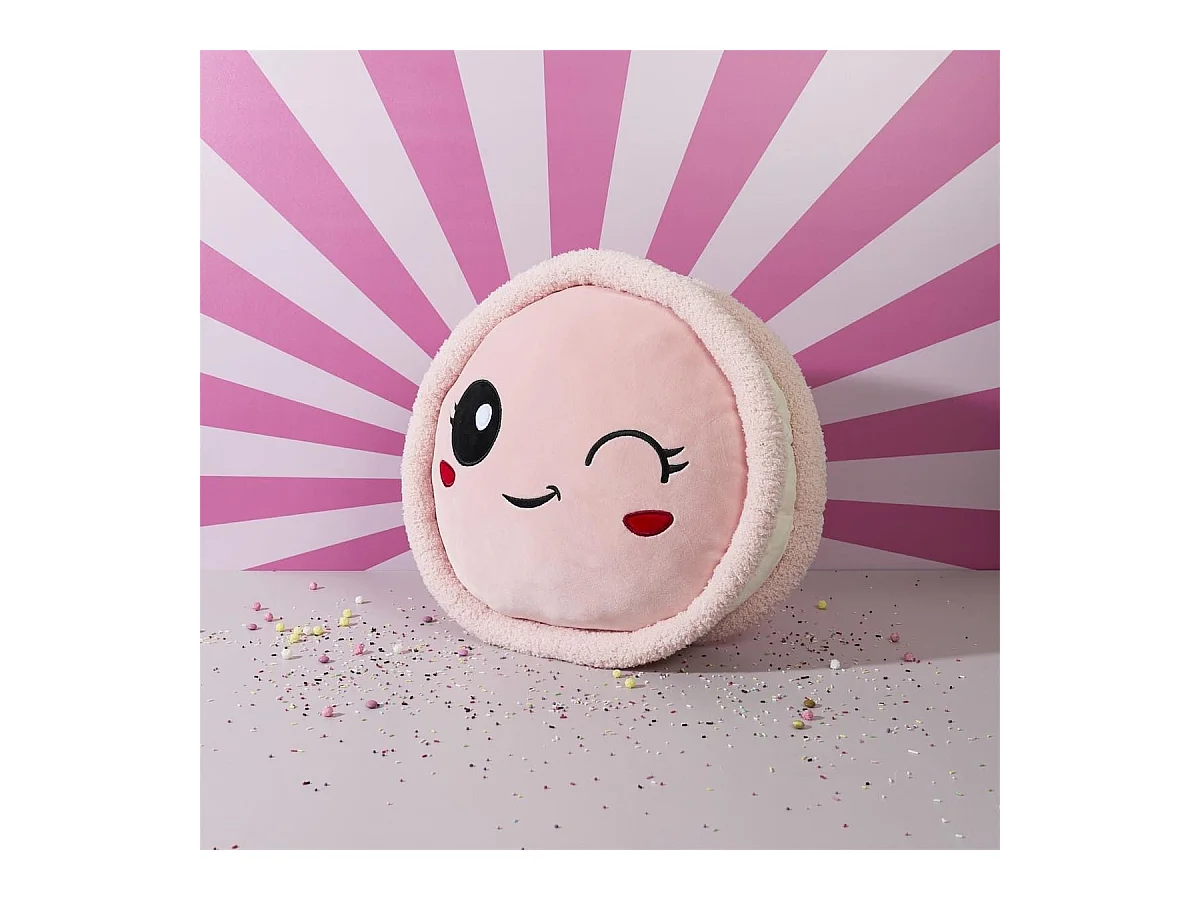 Peluche macaron rose kawaii en polyester (Ø36 cm)