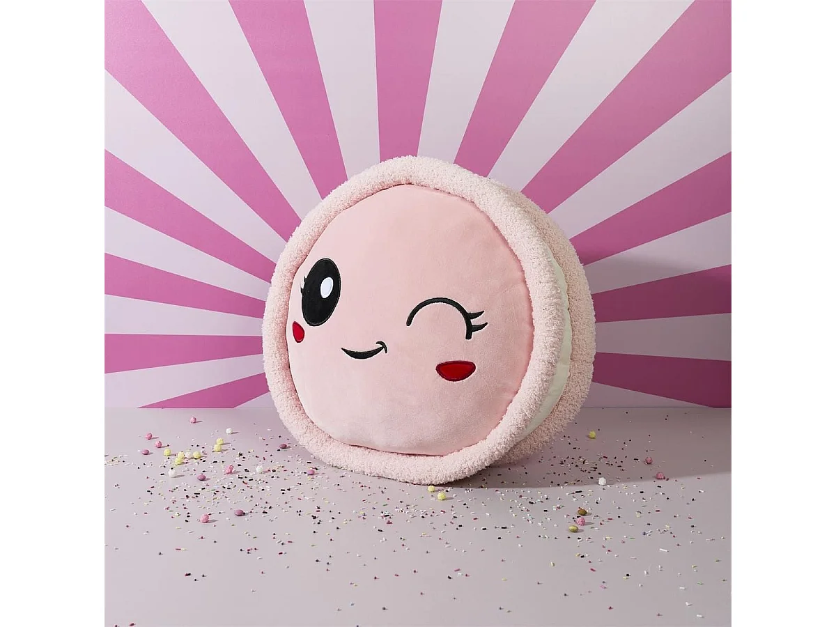 Peluche macaron rose kawaii en polyester (Ø36 cm)