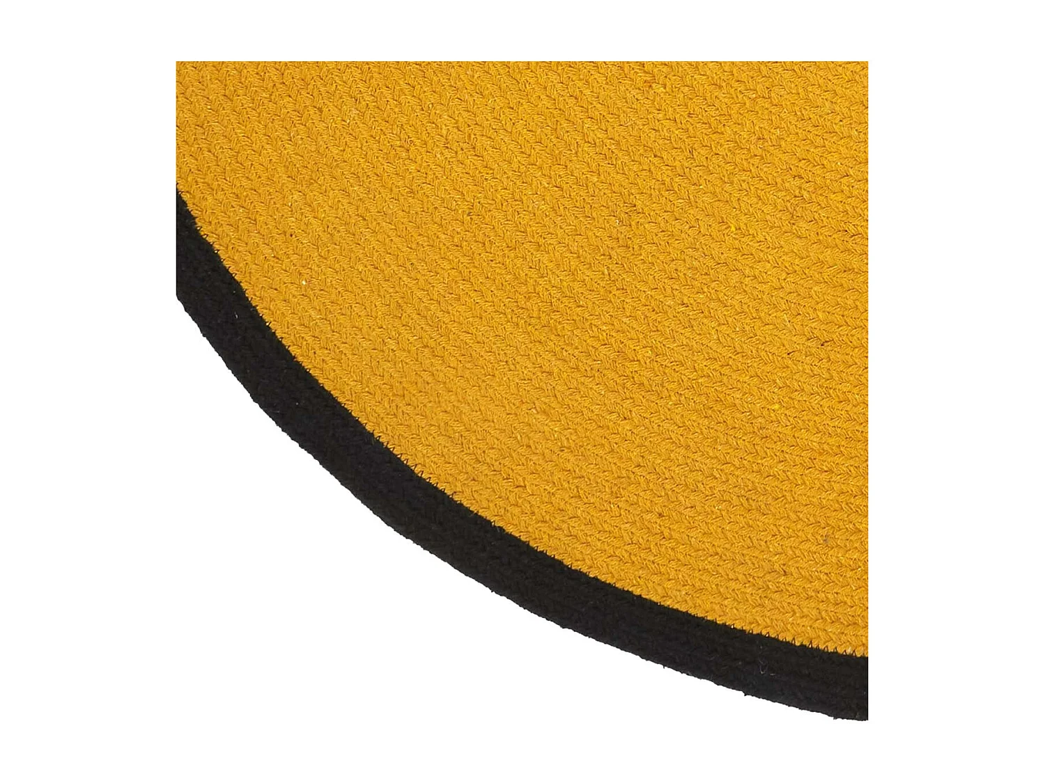 Tapis Rond Ø120cm Style Rétro Coton Jaune Moutarde et Bord Noir - KITTS