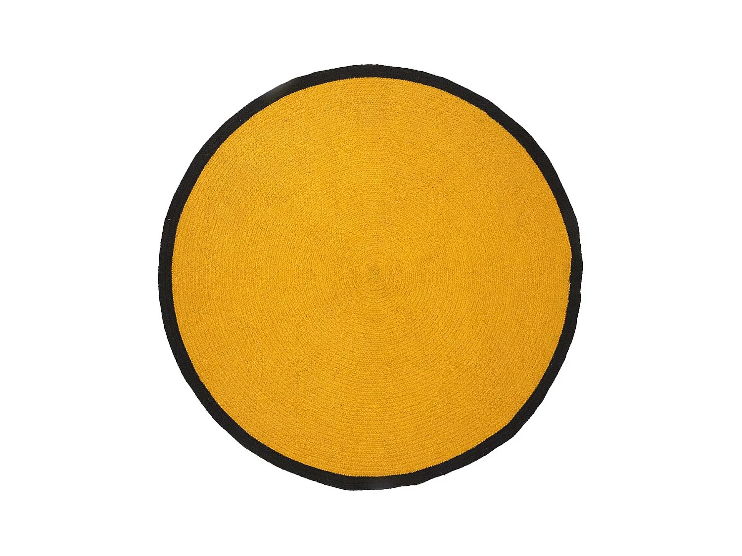 Tapis Rond Ø120cm Style Rétro Coton Jaune Moutarde et Bord Noir