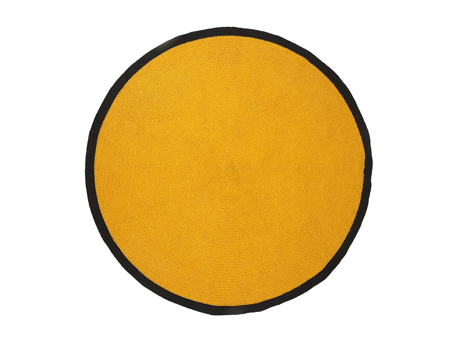 Tapis Rond Ø120cm Style Rétro Coton Jaune Moutarde et Bord Noir - KITTS