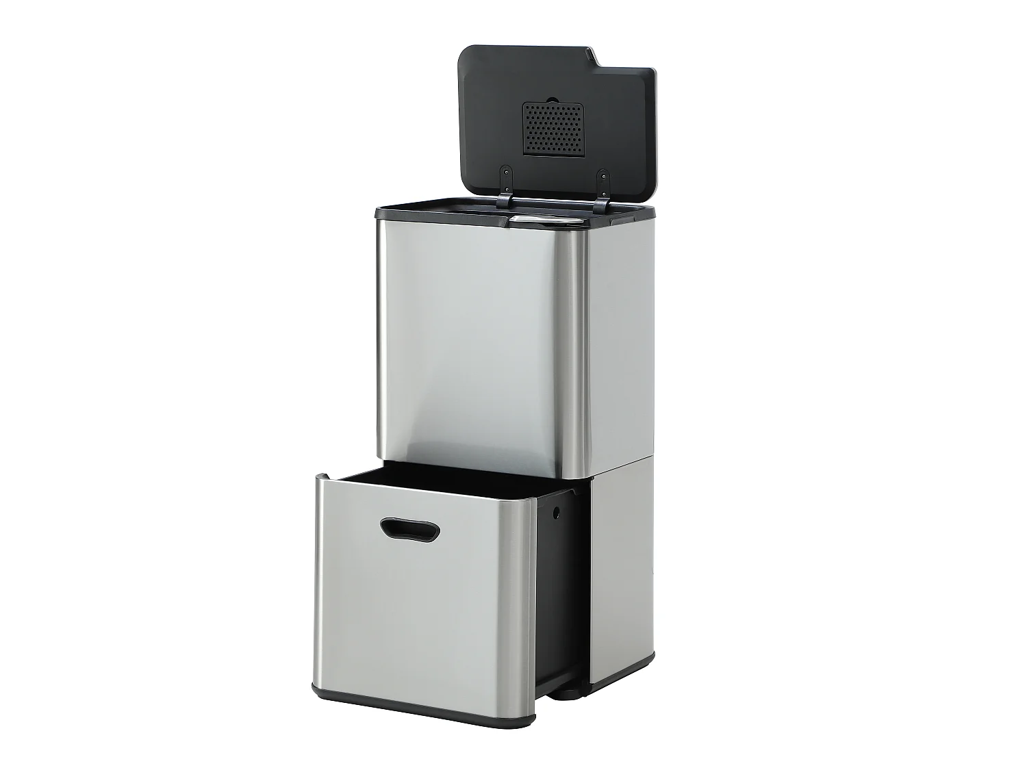 Poubelle de tri sélectif anti traces 63L en inox - 3 bacs - ZAMILO